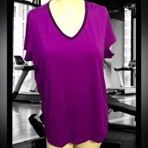 Full Beauty Stretch women’s size 14 shirt athletic cap sleeves V-neck purple new